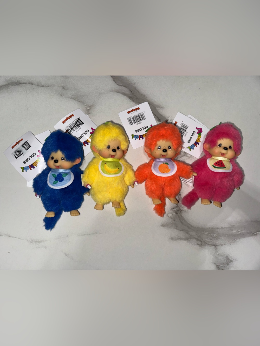 Monchhichi plush set of 4 colors Blue, Yellow, Orange, Pink